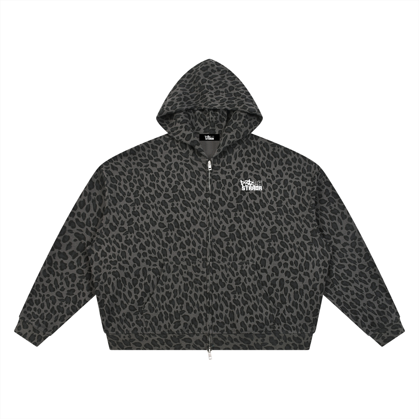 Unisex Leopard Print Waffle Full Zip Hoodie