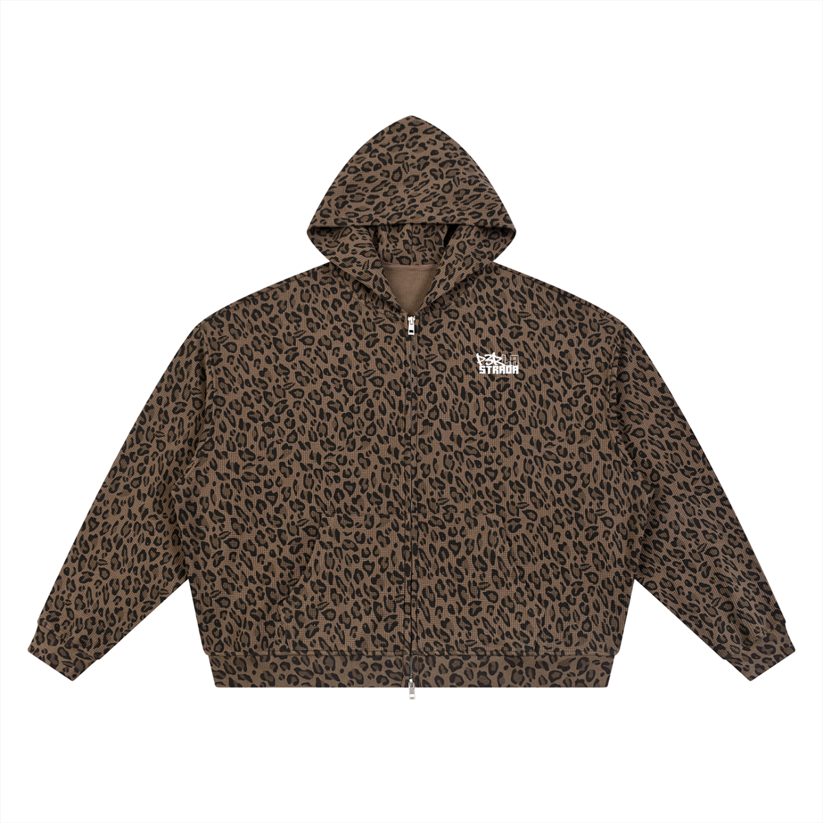 Unisex Leopard Print Waffle Full Zip Hoodie