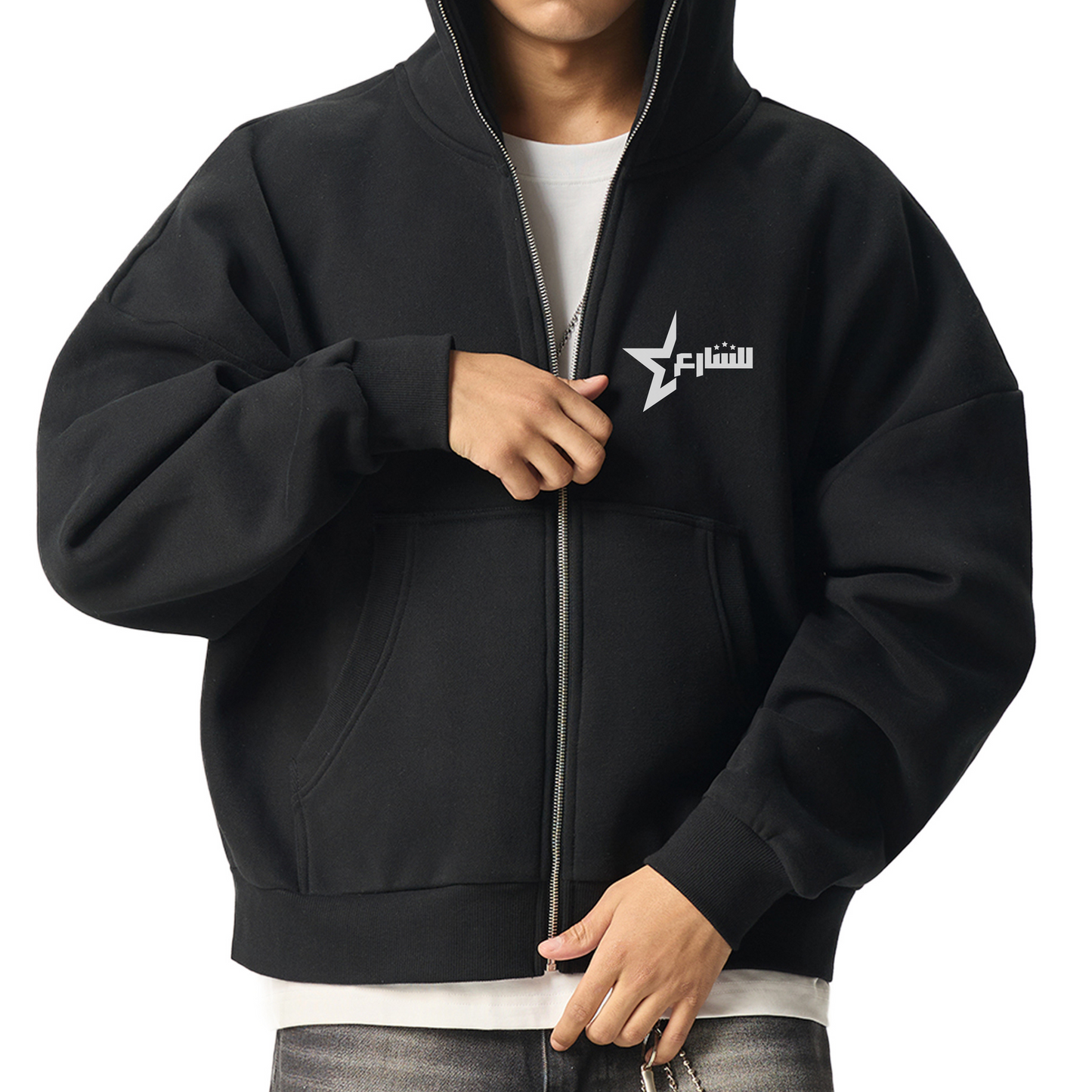 Full-Zip Boxy Hoodie-"FLEX"