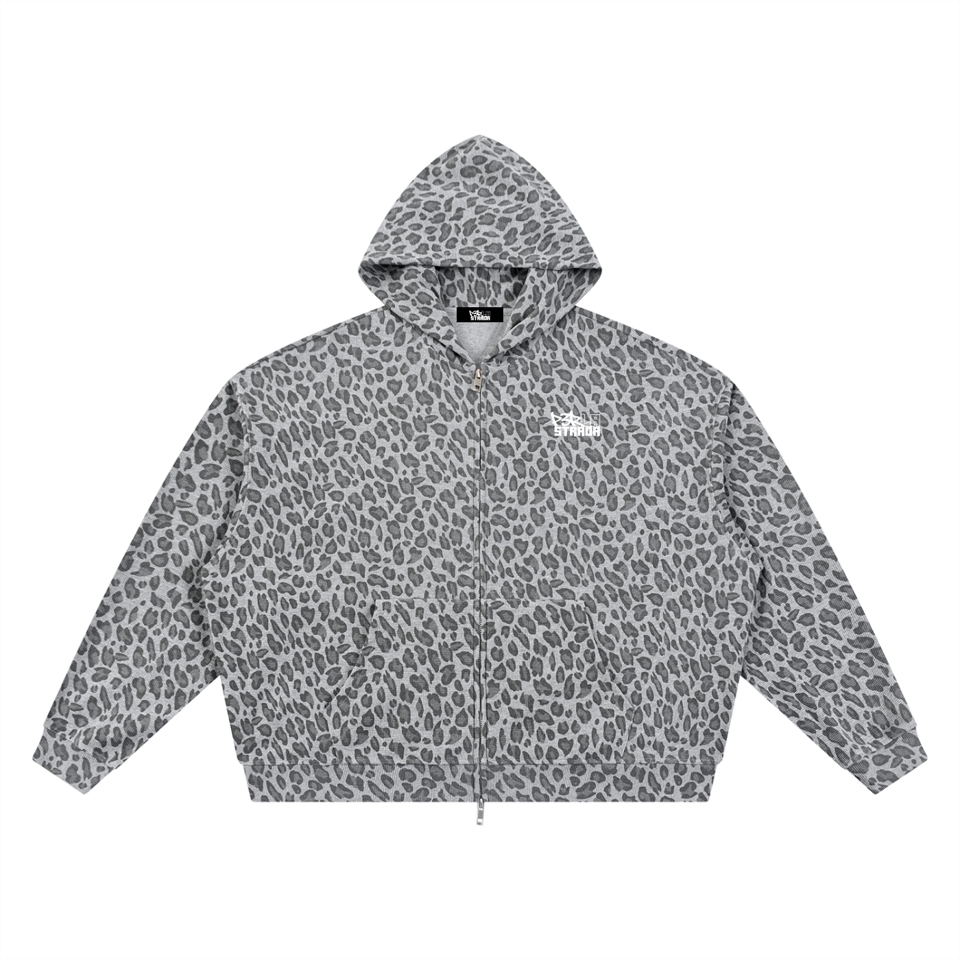 Unisex Leopard Print Waffle Full Zip Hoodie