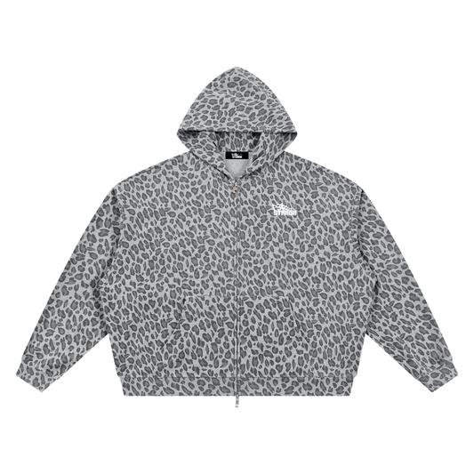 Unisex Leopard Print Waffle Full Zip Hoodie
