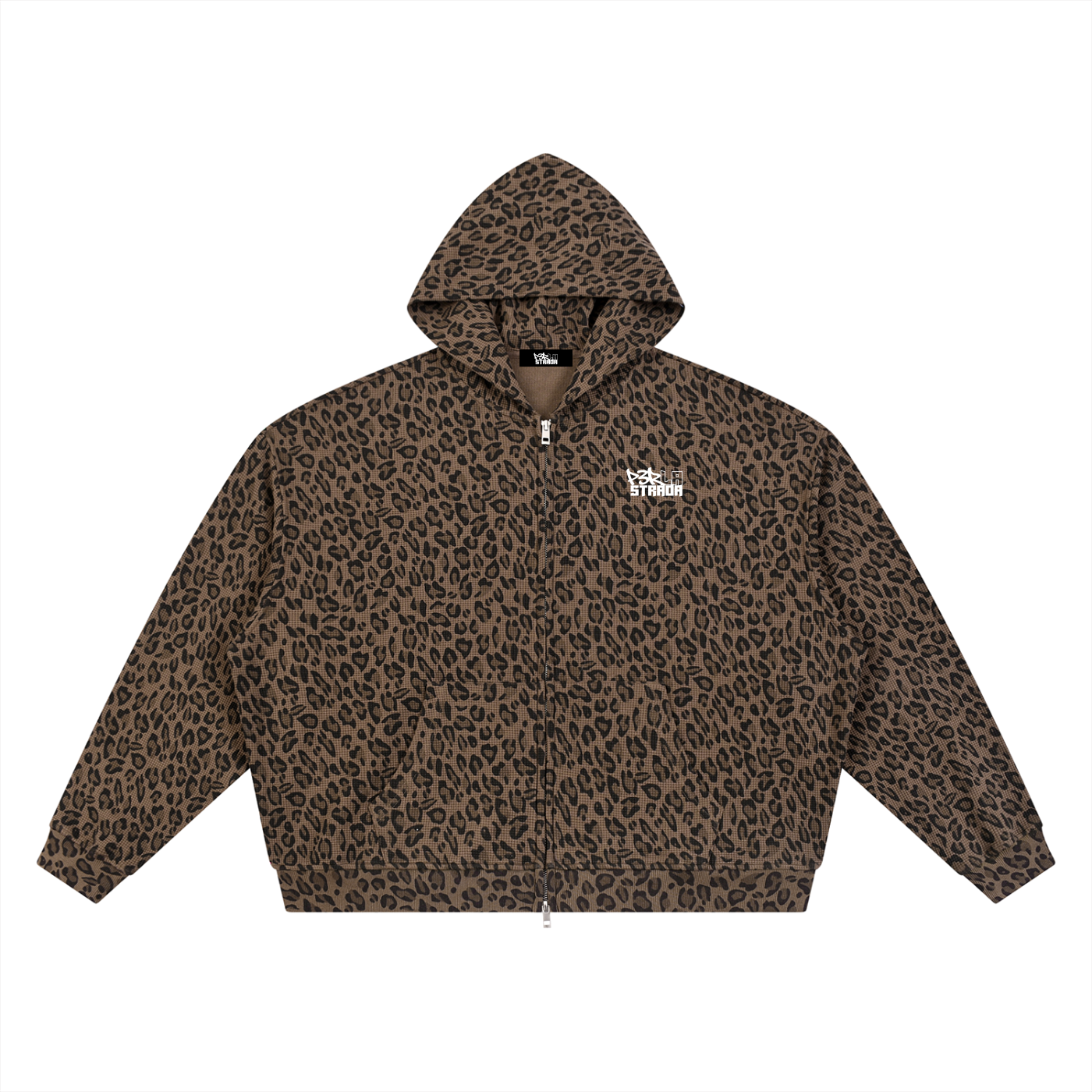 Unisex Leopard Print Waffle Full Zip Hoodie