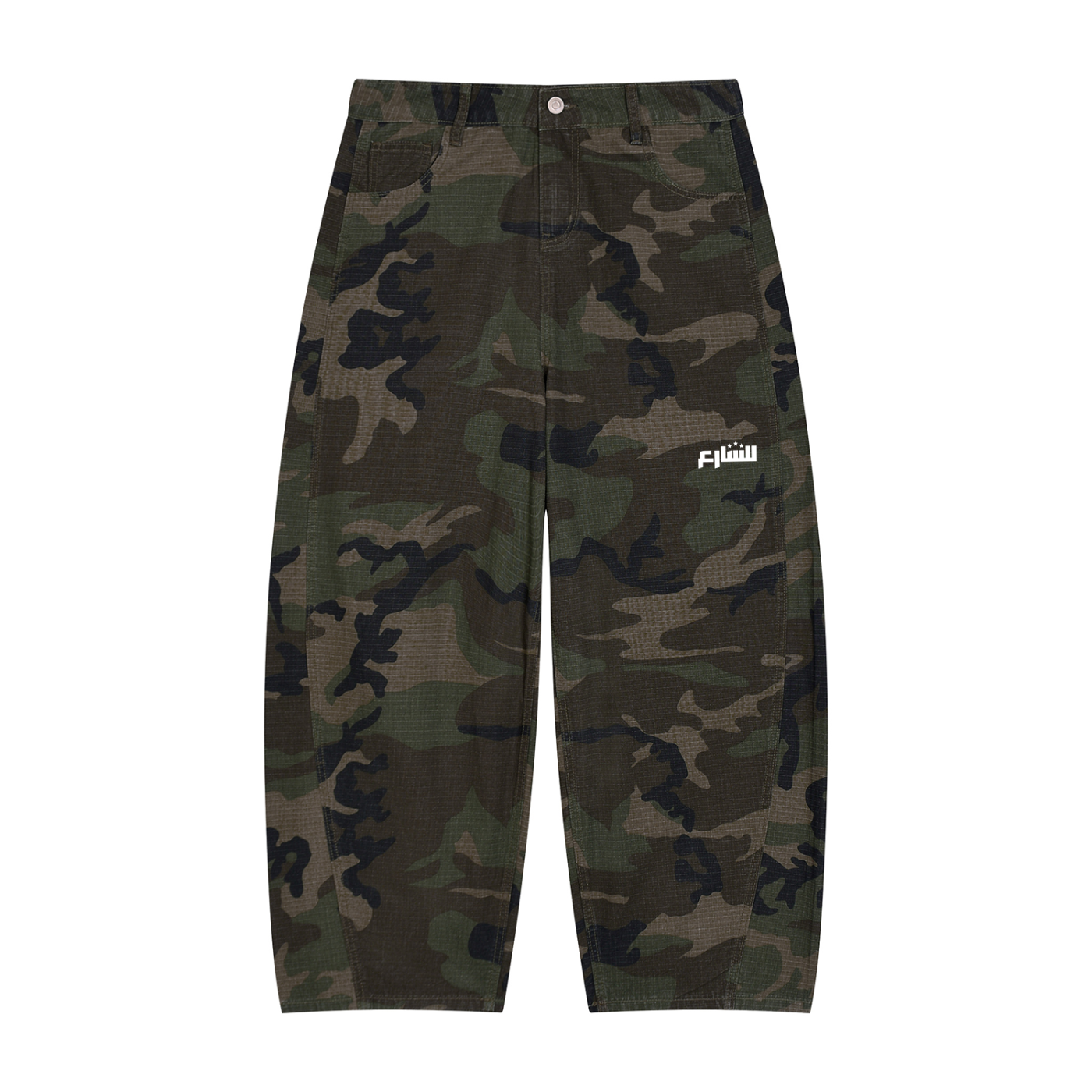 Camo Barrel Leg Cargo Pants