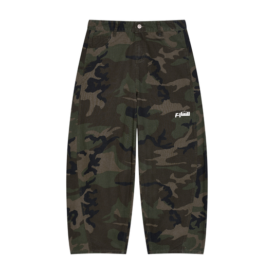 Camo Barrel Leg Cargo Pants