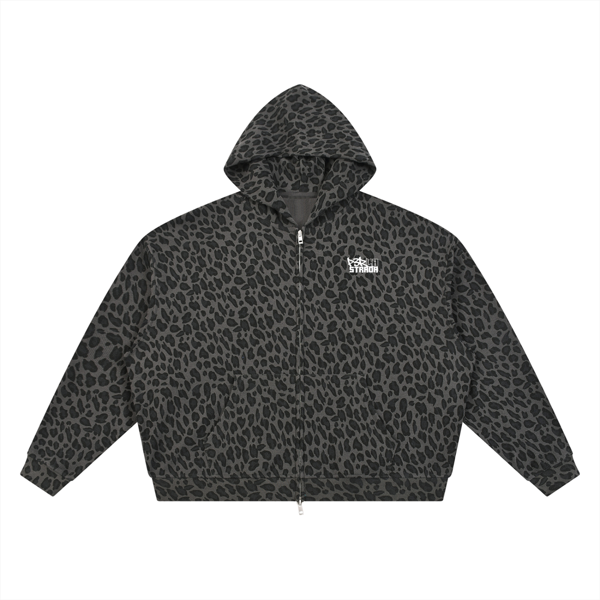 Unisex Leopard Print Waffle Full Zip Hoodie